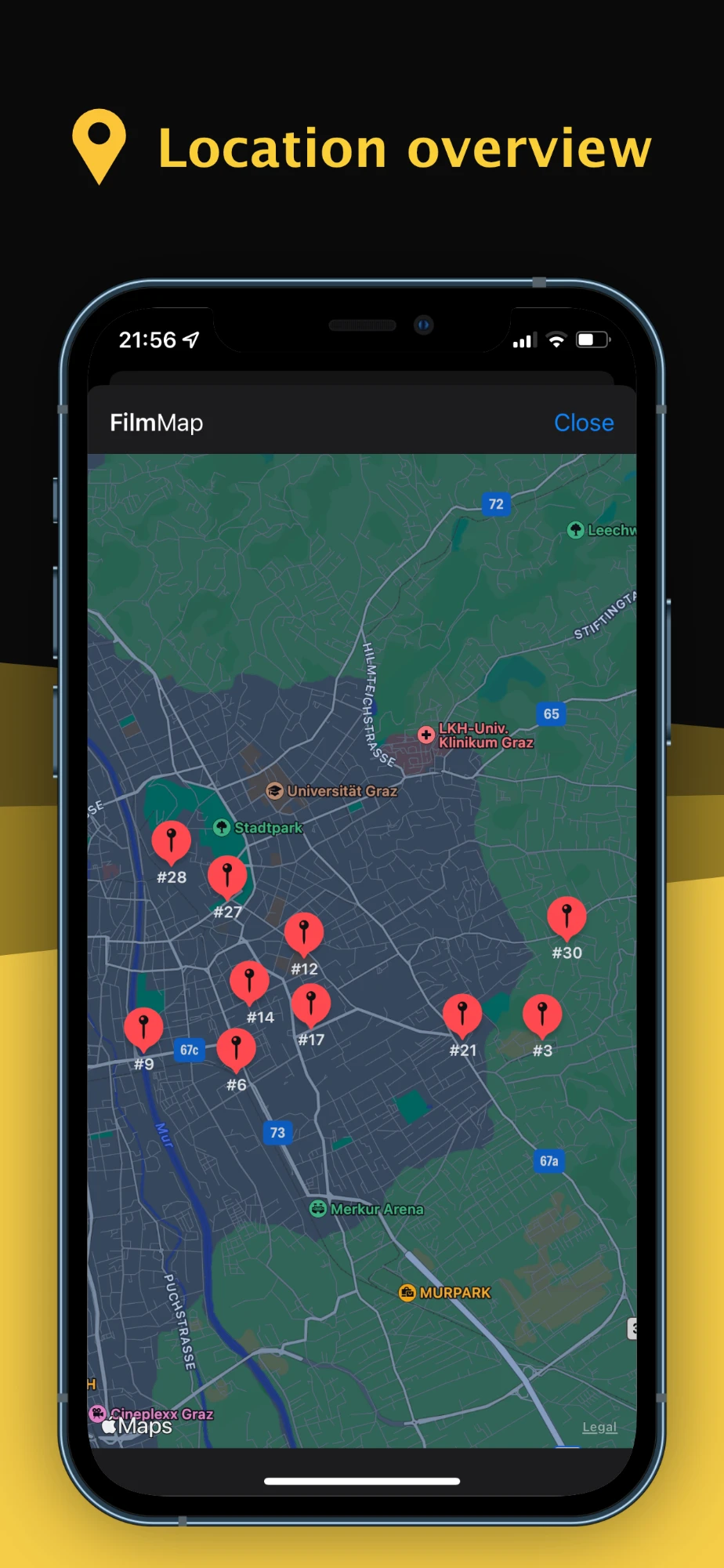 Location overview — every frame on a map