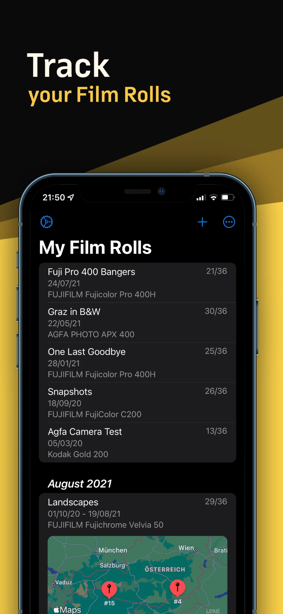 Track your film rolls — the My Film Rolls list